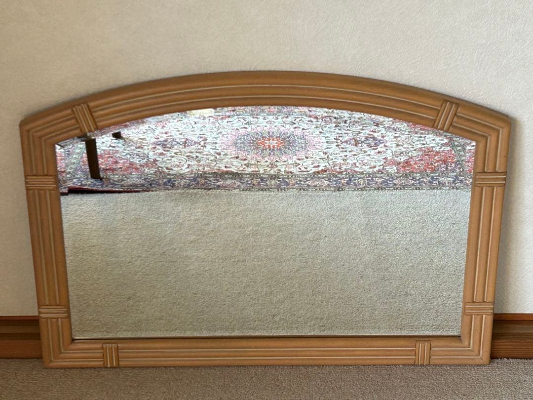 カリモク　壁掛け鏡　ウォールミラー　木枠　昭和レトロ　モダン　ヴィンテージ　木製