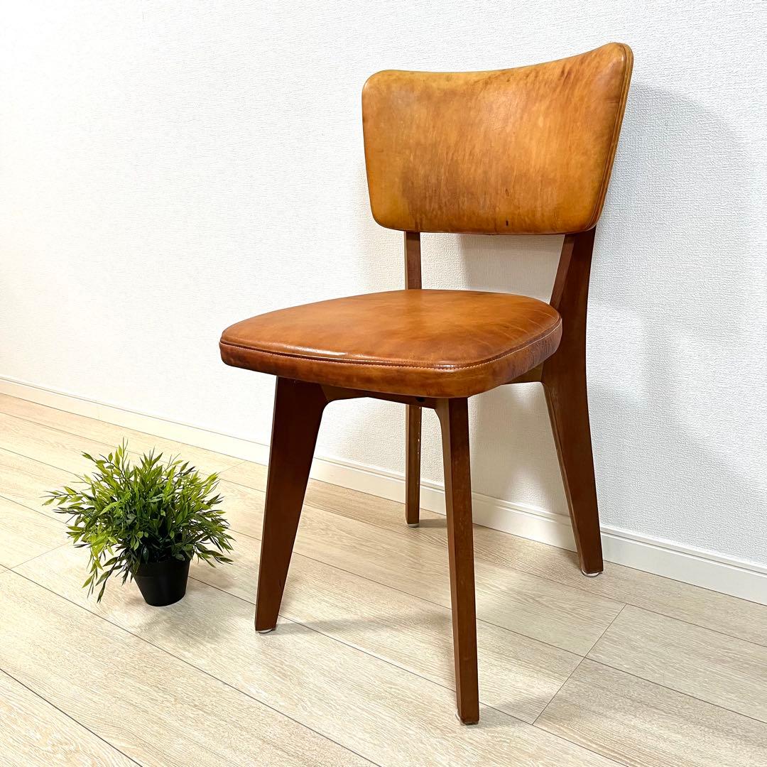 (と01)本革 無垢 ダイニングチェア 国産ヴィンテージ シャルドネ系 WULC