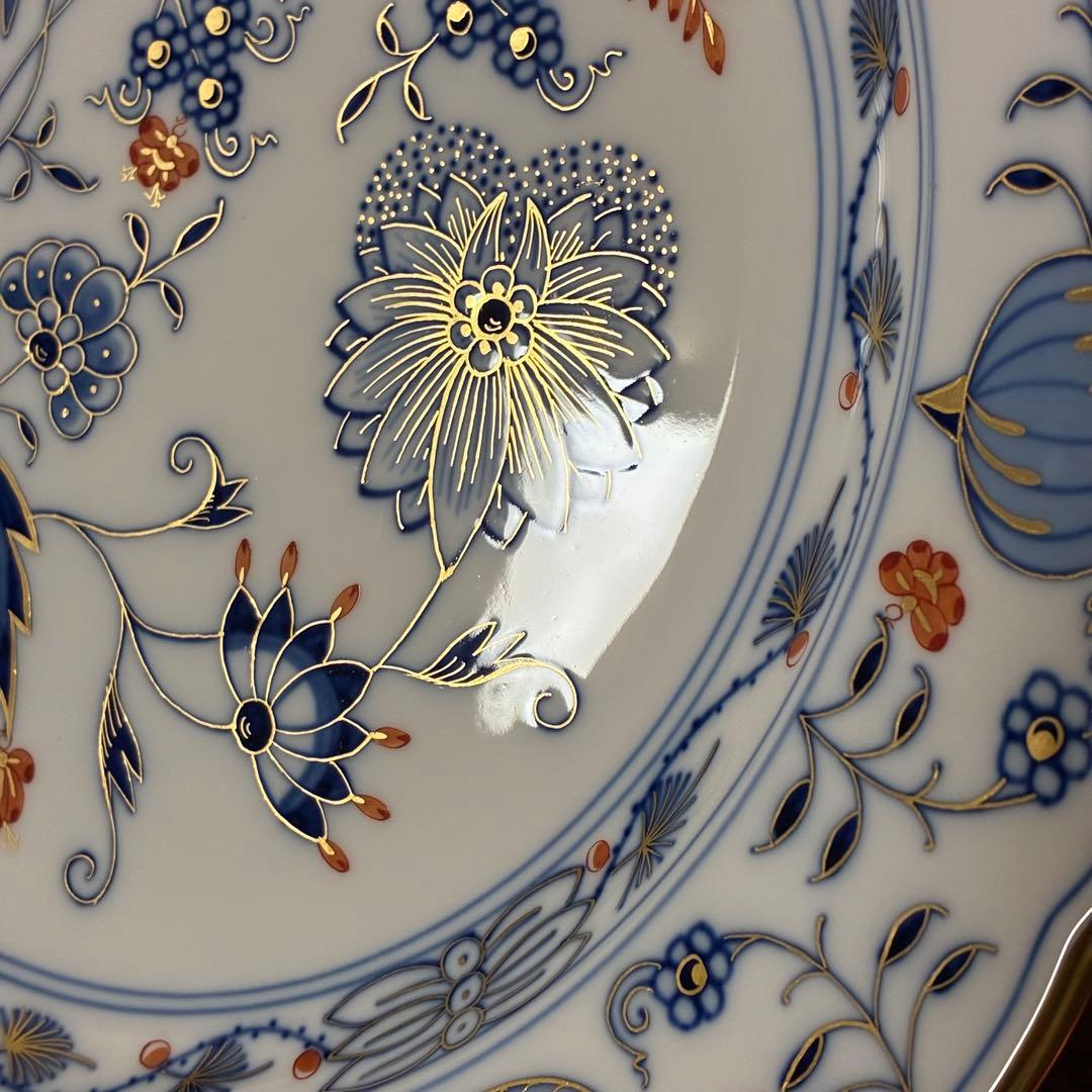 マイセン ブルーオニオン レッド＆ゴールド 朱金プレート 一級品 カラーオニオン