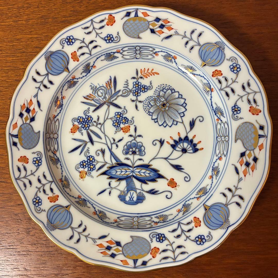 マイセン ブルーオニオン レッド＆ゴールド 朱金プレート 一級品 カラーオニオン