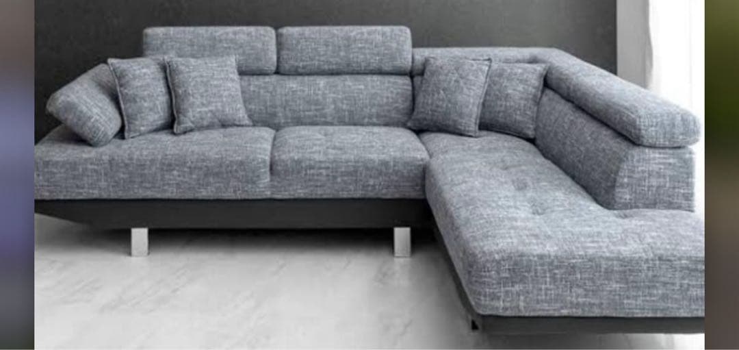 グレー L字型ファブリックソファ