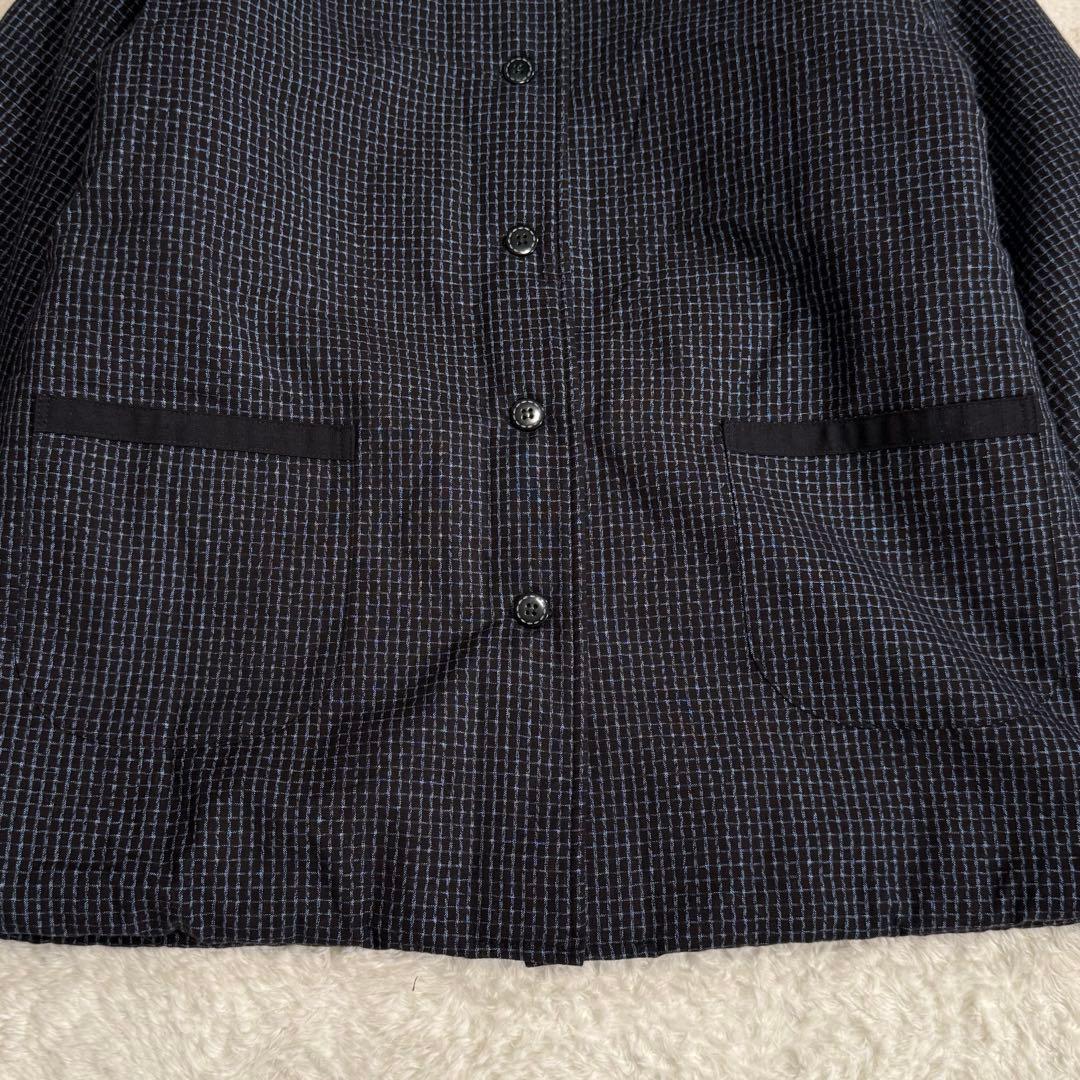 【美品】織風 久留米織 裏ボアルームジャケット 細格子 紺 M〜L