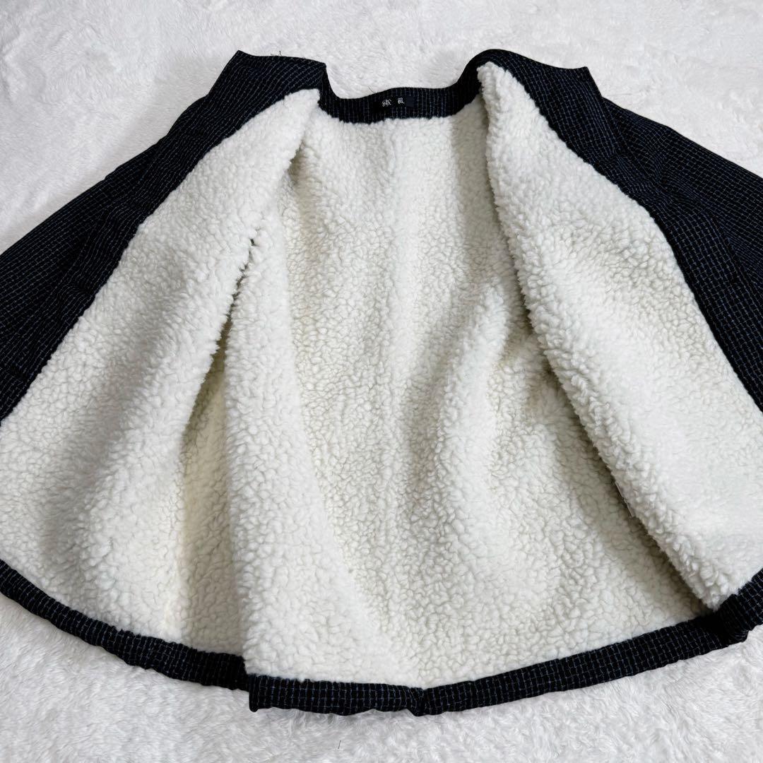 【美品】織風 久留米織 裏ボアルームジャケット 細格子 紺 M〜L