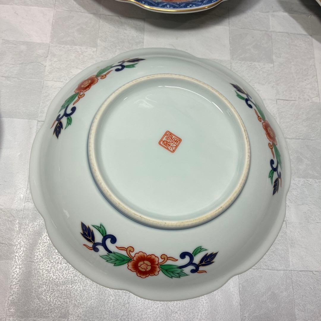 第一陶器 明宝窯 染錦 元禄古伊万里 中皿揃 和皿　輪花皿 金彩色絵