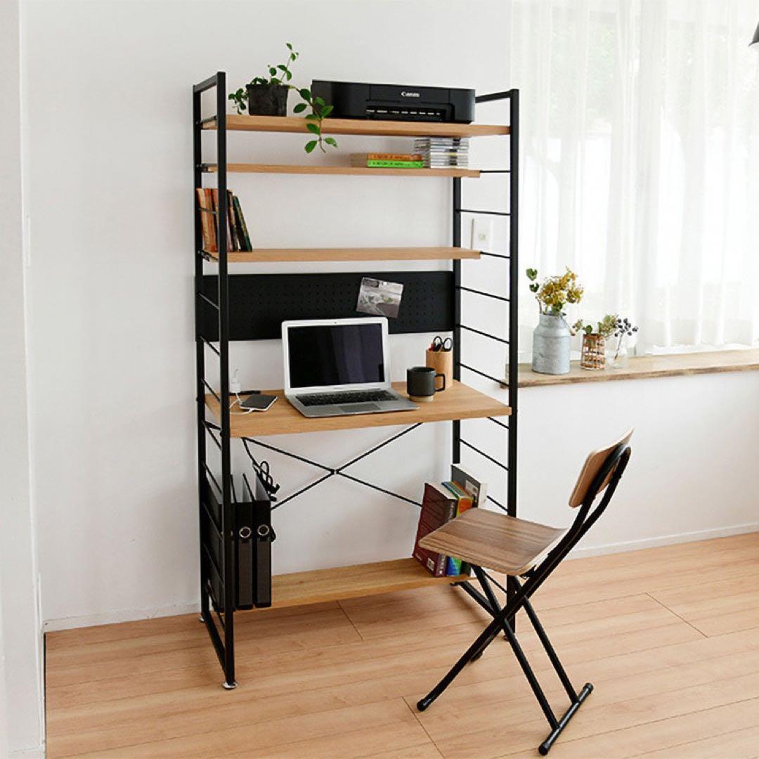 新品未使用箱不良　山善ウッドシェルフデスクMWSD-1680E(OAK/SBK)