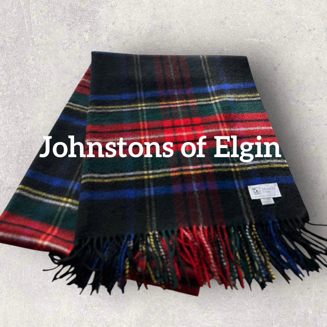 美品☆ ジョンストンズ 大判 カシミヤ100％ BLACK STEWART