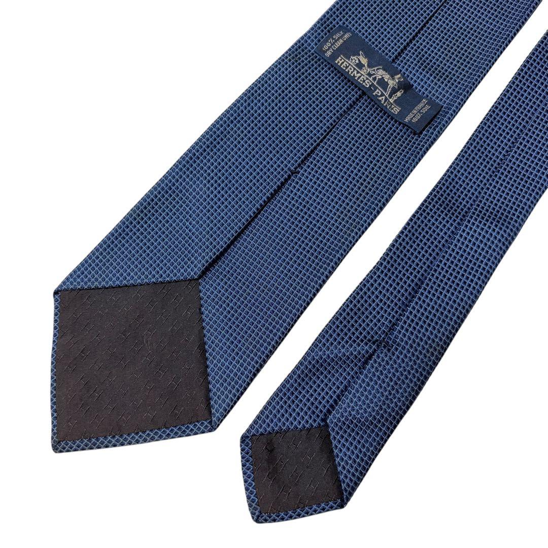 i*b様 HERMES エルメス ギンガムチェック シルク ネクタイ ブルー 青