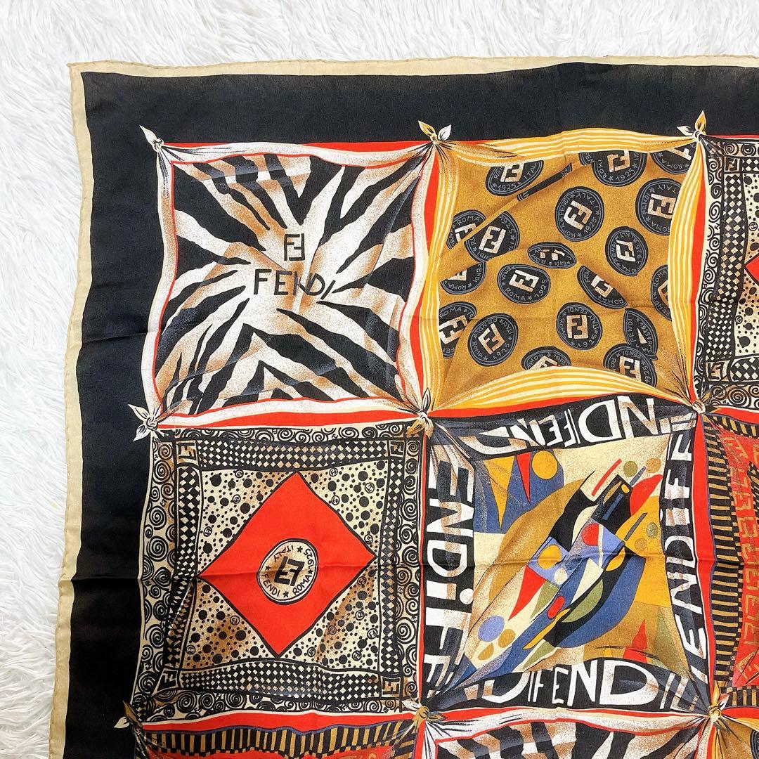 【極美品】フェンディ 大判スカーフ ストール シルク100% マルチカラー