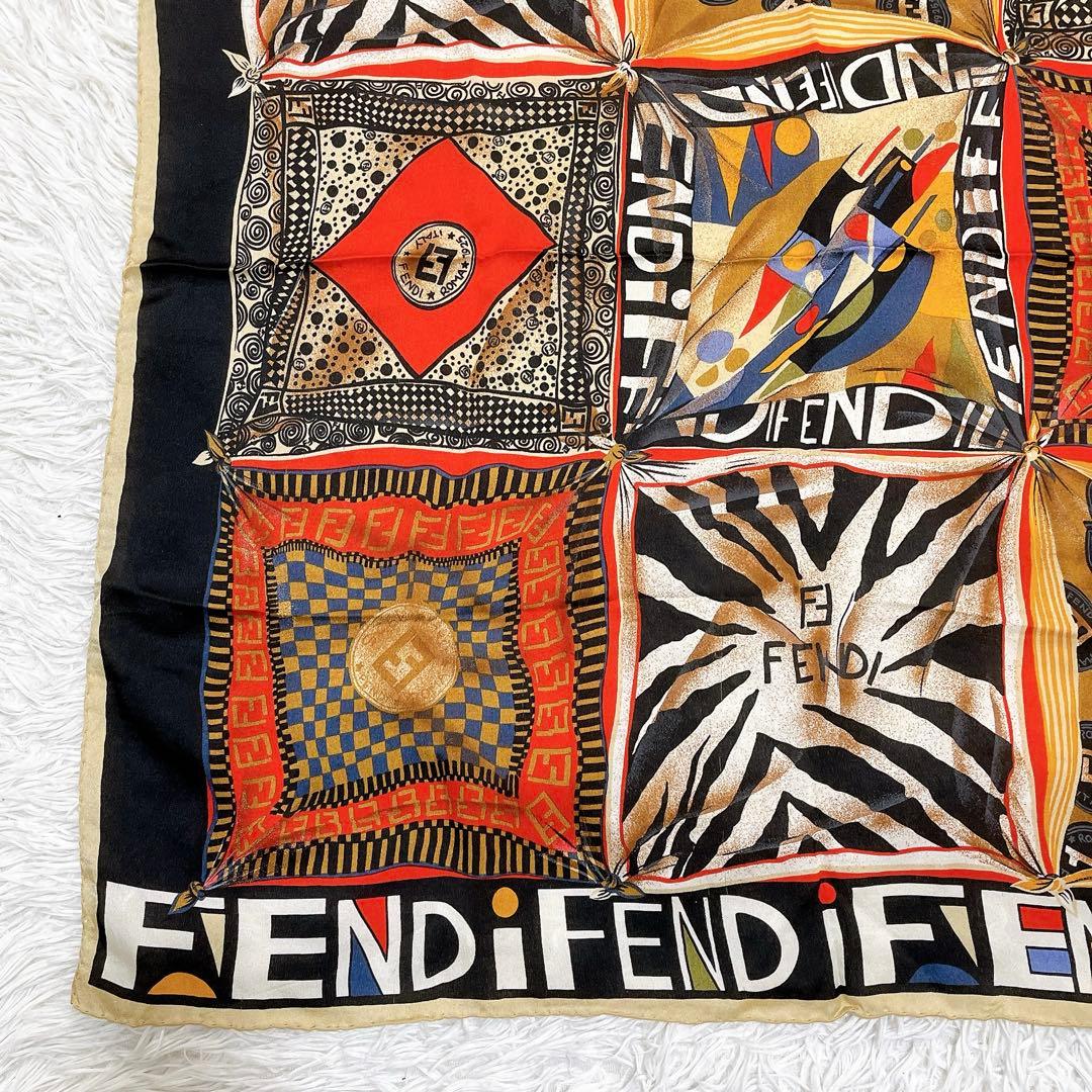 【極美品】フェンディ 大判スカーフ ストール シルク100% マルチカラー