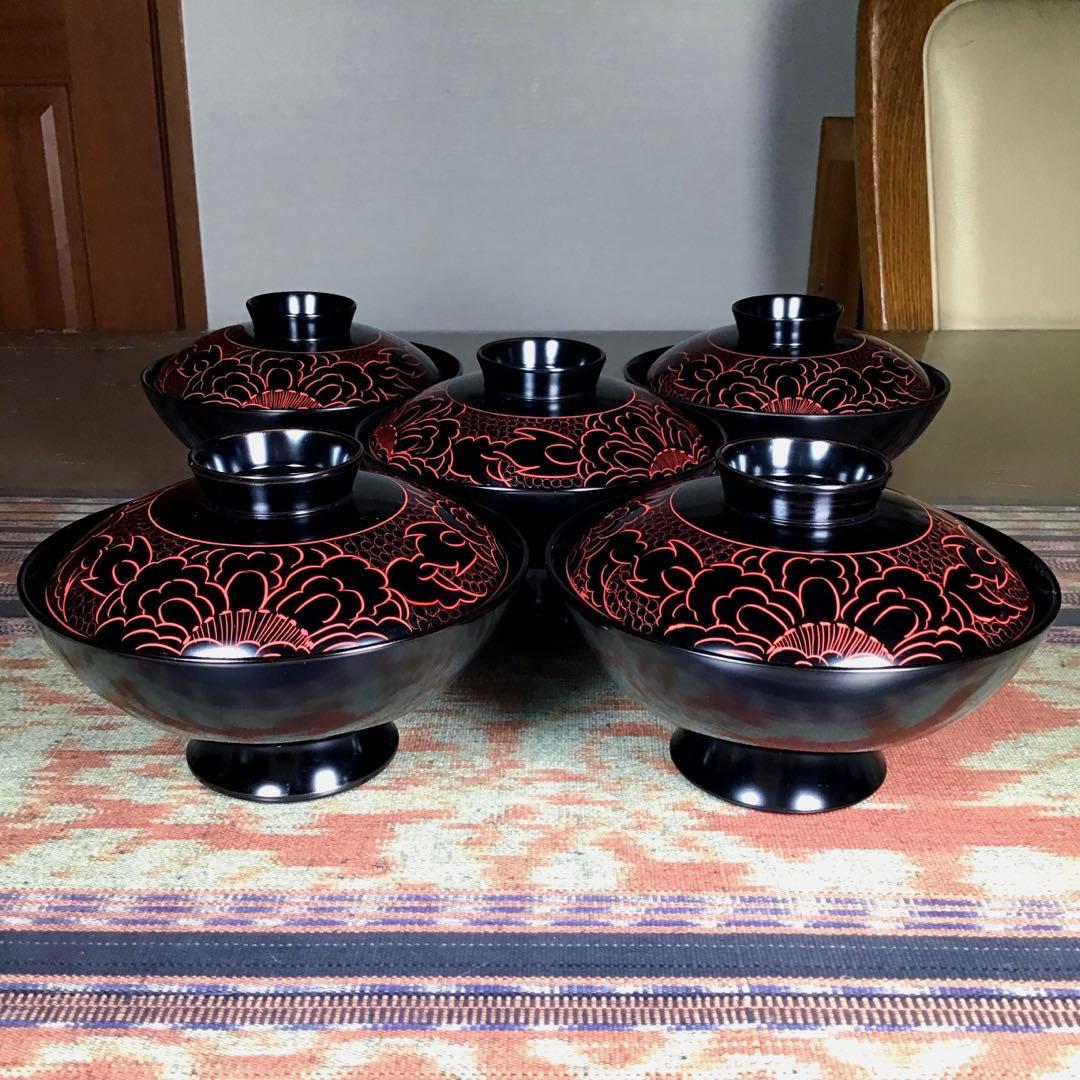 『暮らしのうー特価』　『未使用・小痛み』　越前塗　蓋付お椀　5客