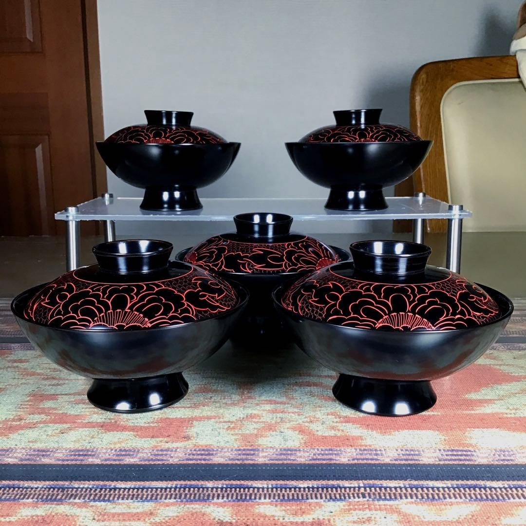 『暮らしのうー特価』　『未使用・小痛み』　越前塗　蓋付お椀　5客