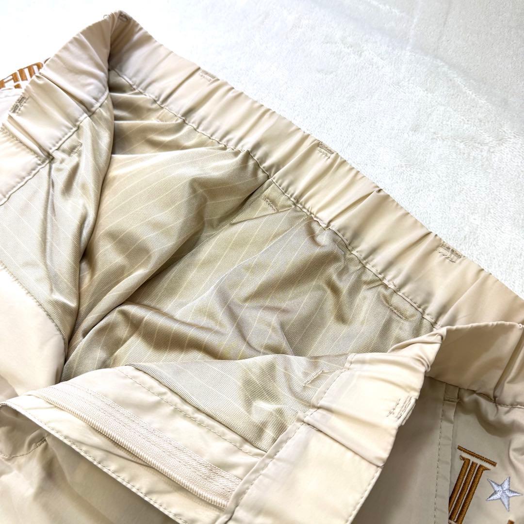 BEAMS GOLF 刺繍ロゴ 防寒中綿 ウエストゴム 暖パンツ L ベージュ