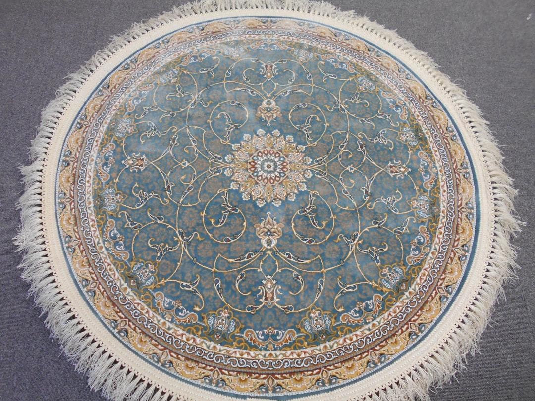 立体柄、144万ノット！高密度、本場イラン産 絨毯！円形200cm-200621