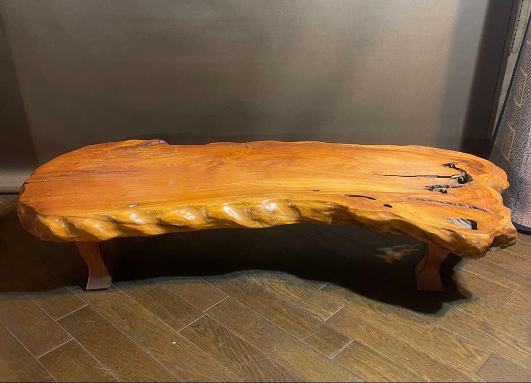 昭和レトロな木製天然木一枚板の脚付き座卓