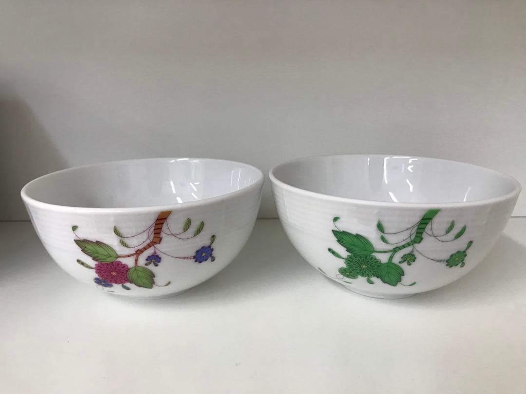 ヘレンド　エスキス　グリーン＆フラワー　ボウル　M 飯碗2個セット　T.774