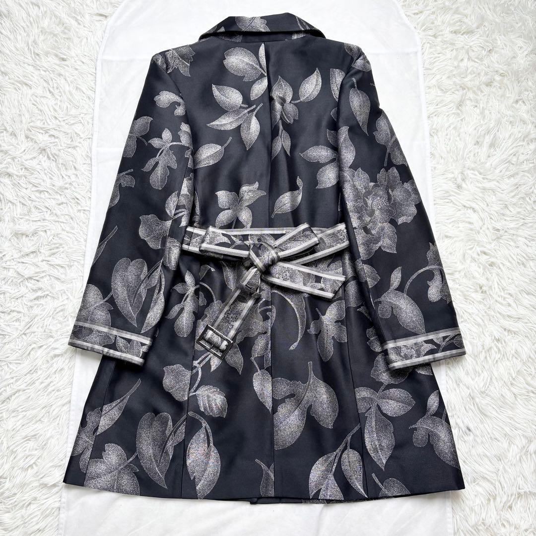 レオナール シルク混 ロングコート 花柄総柄 トリム ベルト 比翼ボタン 42