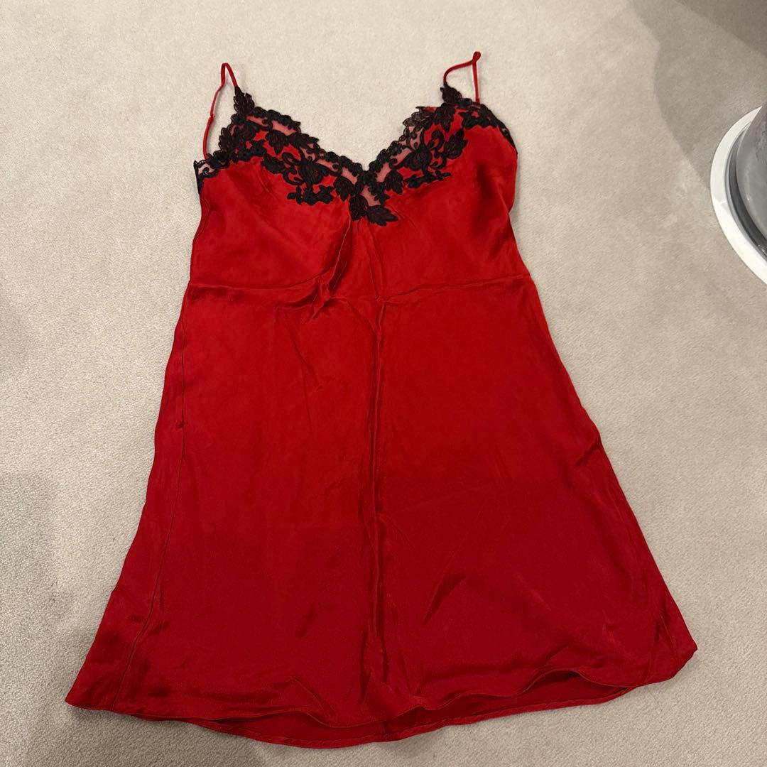LA PERLA 赤 シルクレース装飾 スリップ