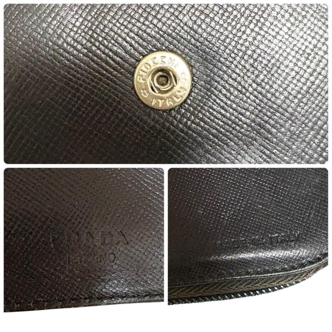 良品 PRADA 二つ折り 三角プレート サフィアーノ レザー 黒 ブラック