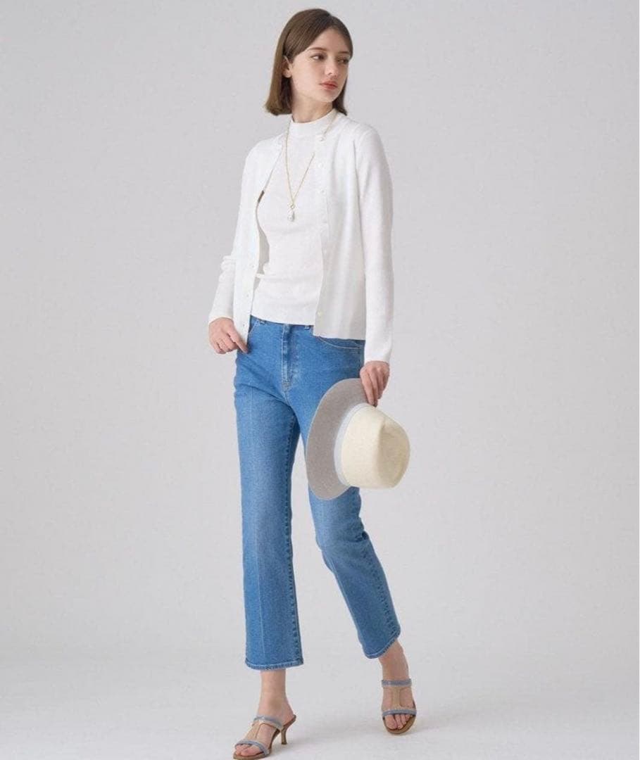 ANAYI アナイ ストレッチデニムストレートパンツ ブルー 34