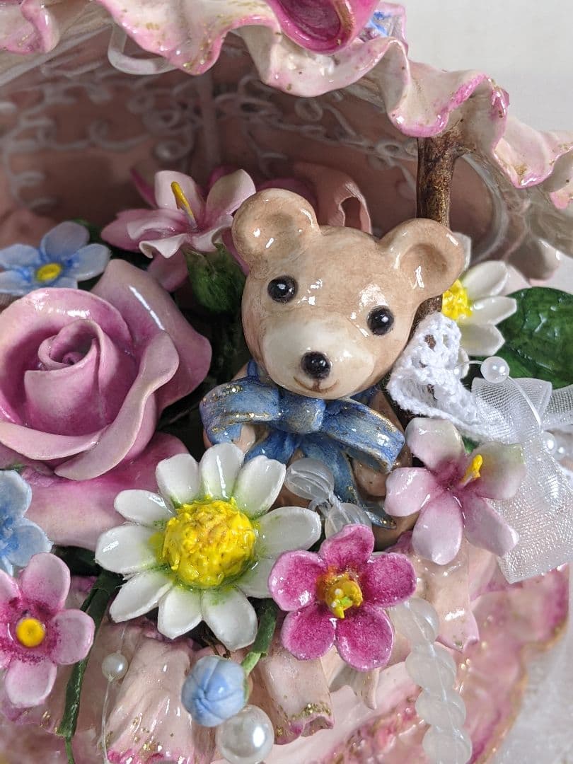 【専用】クレイフラワー♥ハート型薔薇の宝箱ドールとうさぎさん（大)♥ハンドメイド