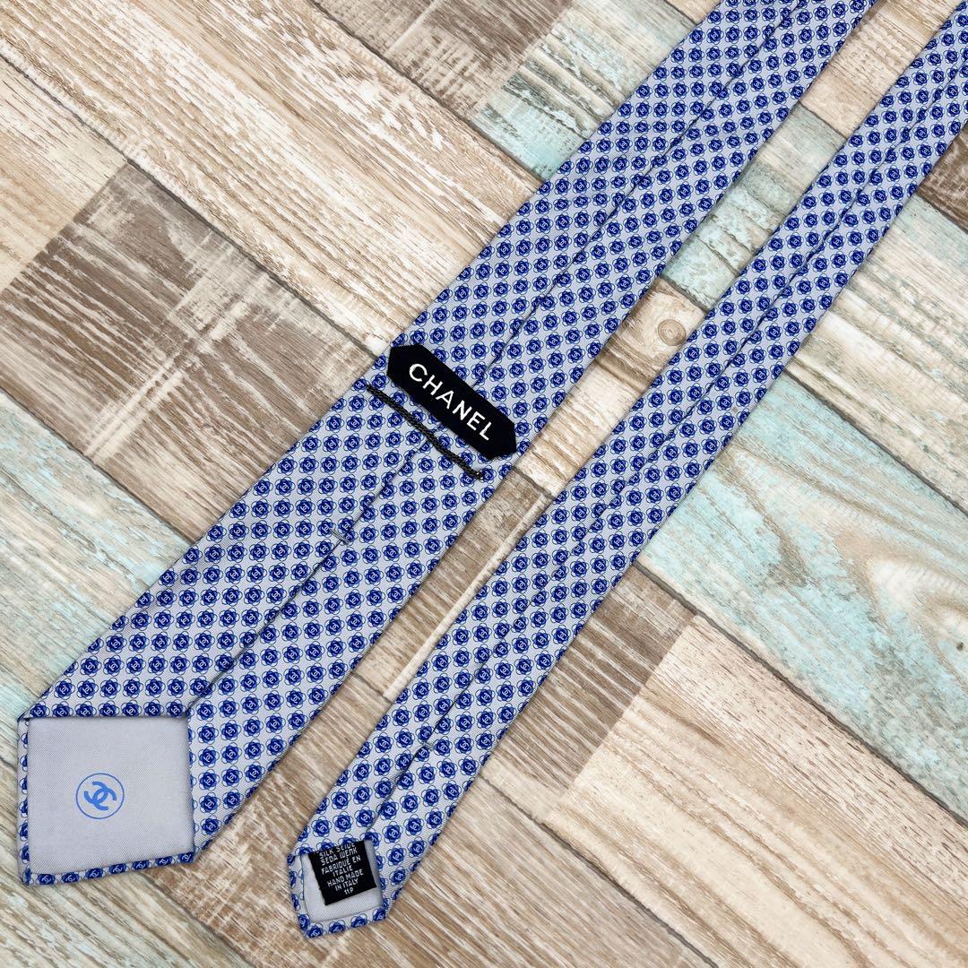【未使用級】シャネル　ネクタイ　ココマーク　ブルー系　高級シルク