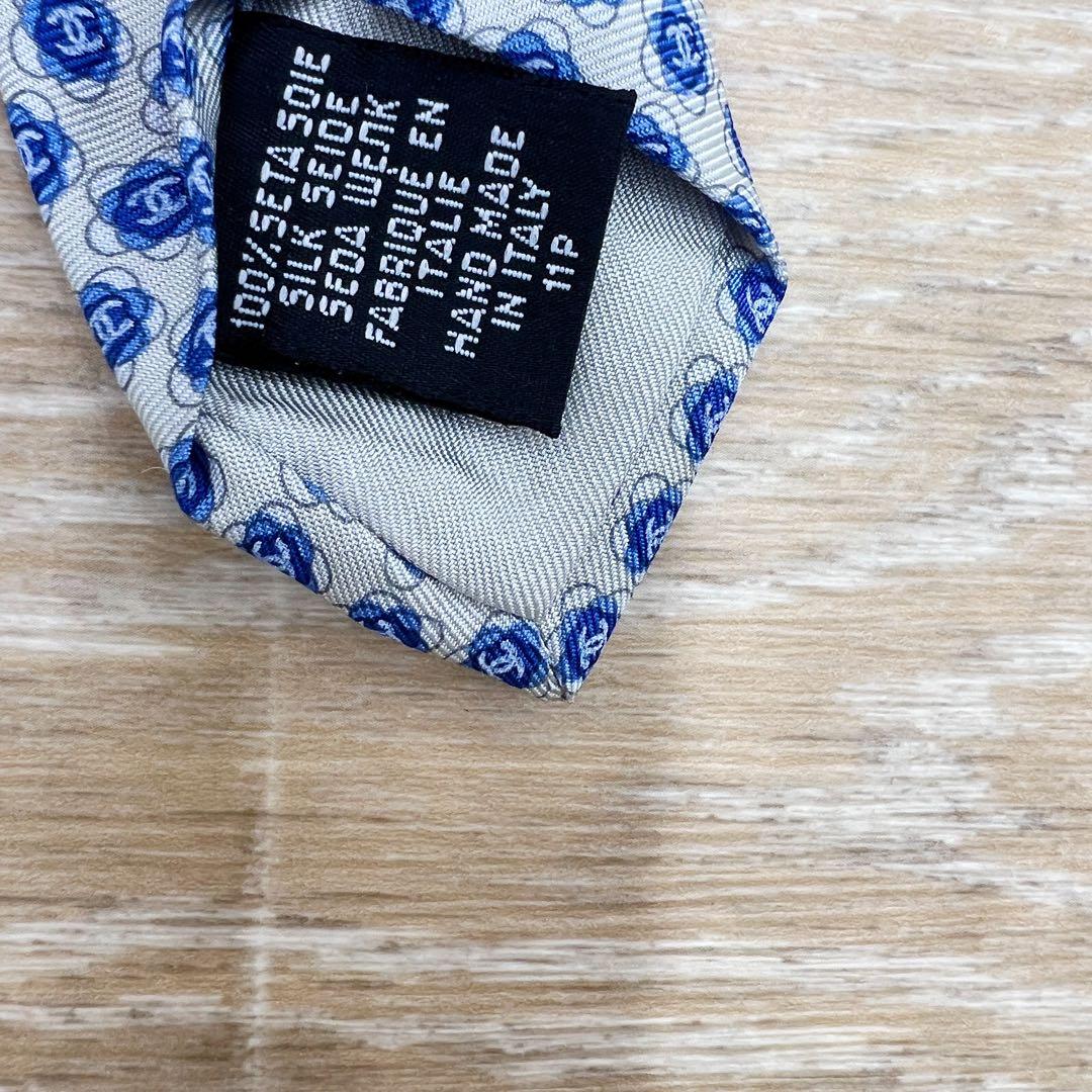 【未使用級】シャネル　ネクタイ　ココマーク　ブルー系　高級シルク