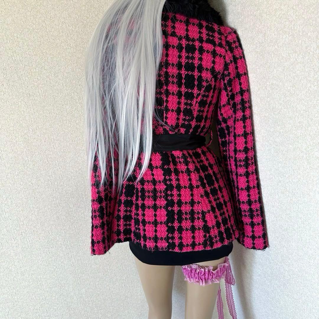 d.i.a.系 ピンクツイード ブラックリッチファーコート 3WAY 平成当時物