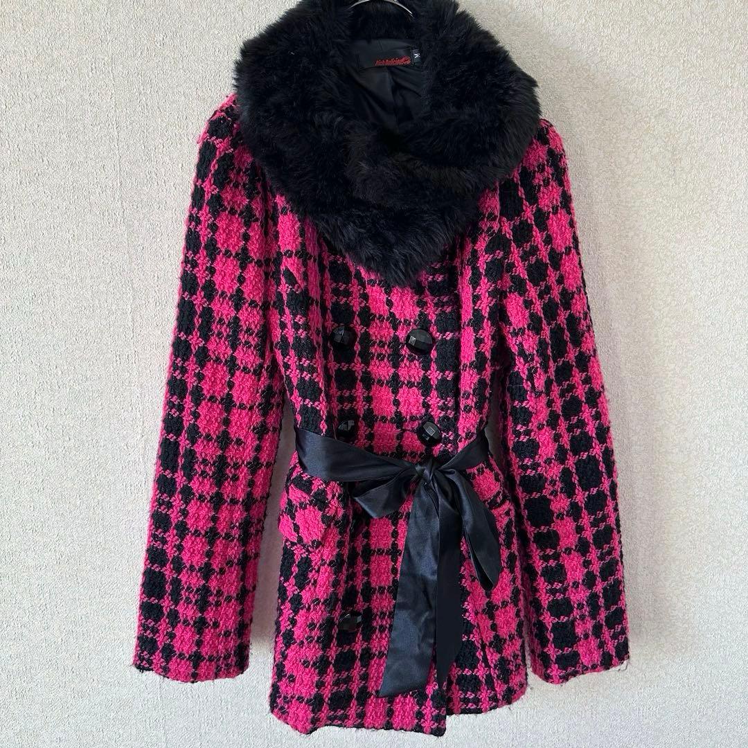 d.i.a.系 ピンクツイード ブラックリッチファーコート 3WAY 平成当時物