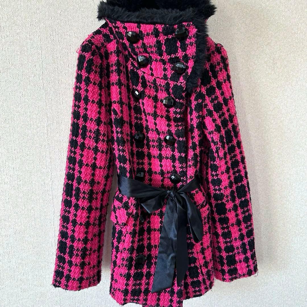 d.i.a.系 ピンクツイード ブラックリッチファーコート 3WAY 平成当時物