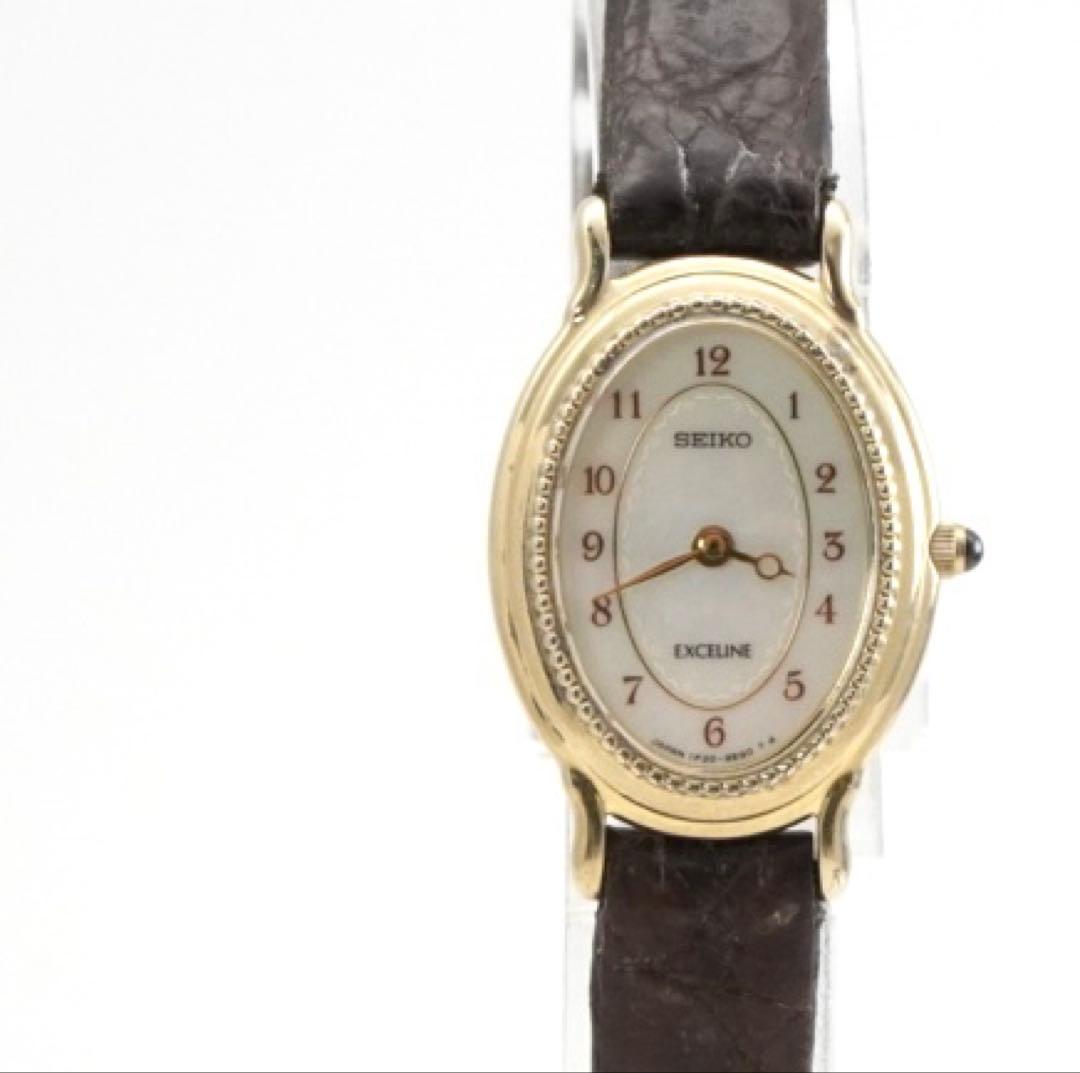 【新品電池•回路検査済】SEIKO エクセリーヌ 時計　ゴールド　シェル盤