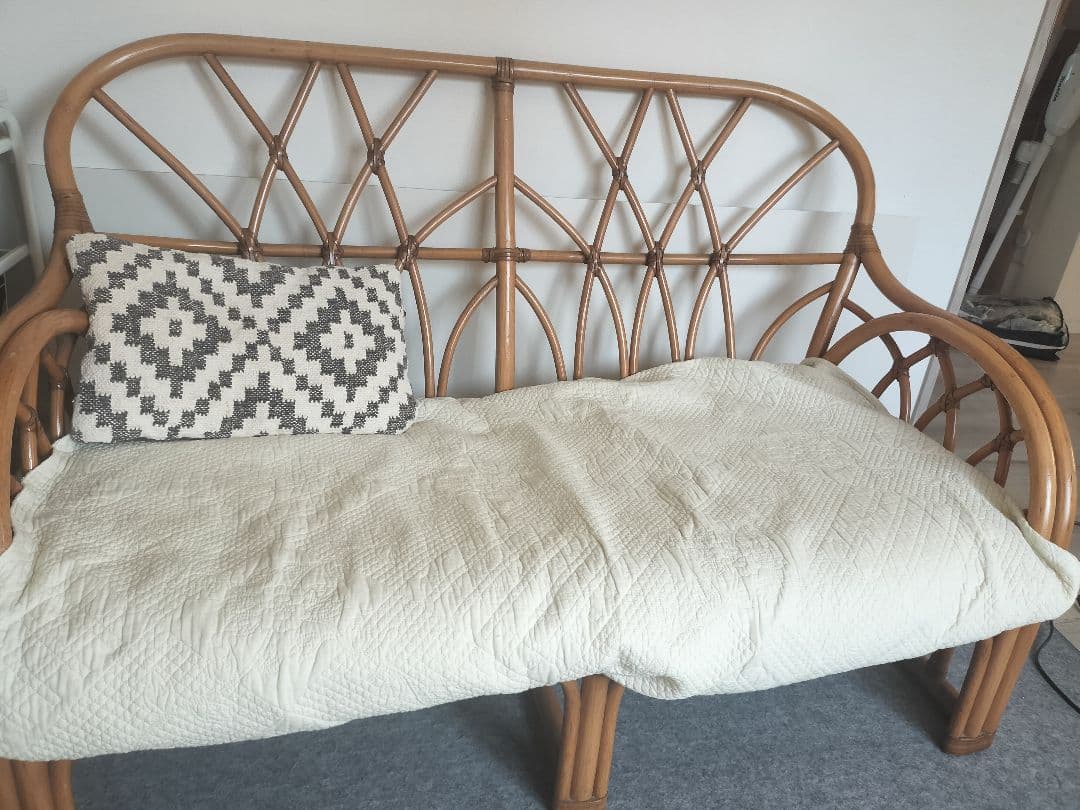 【配送不可。引取り限定】ラタンソファ 2人掛け