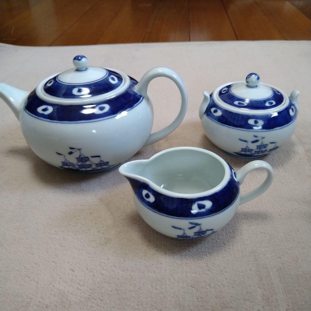 有田焼　青花　ティーセット　しん窯