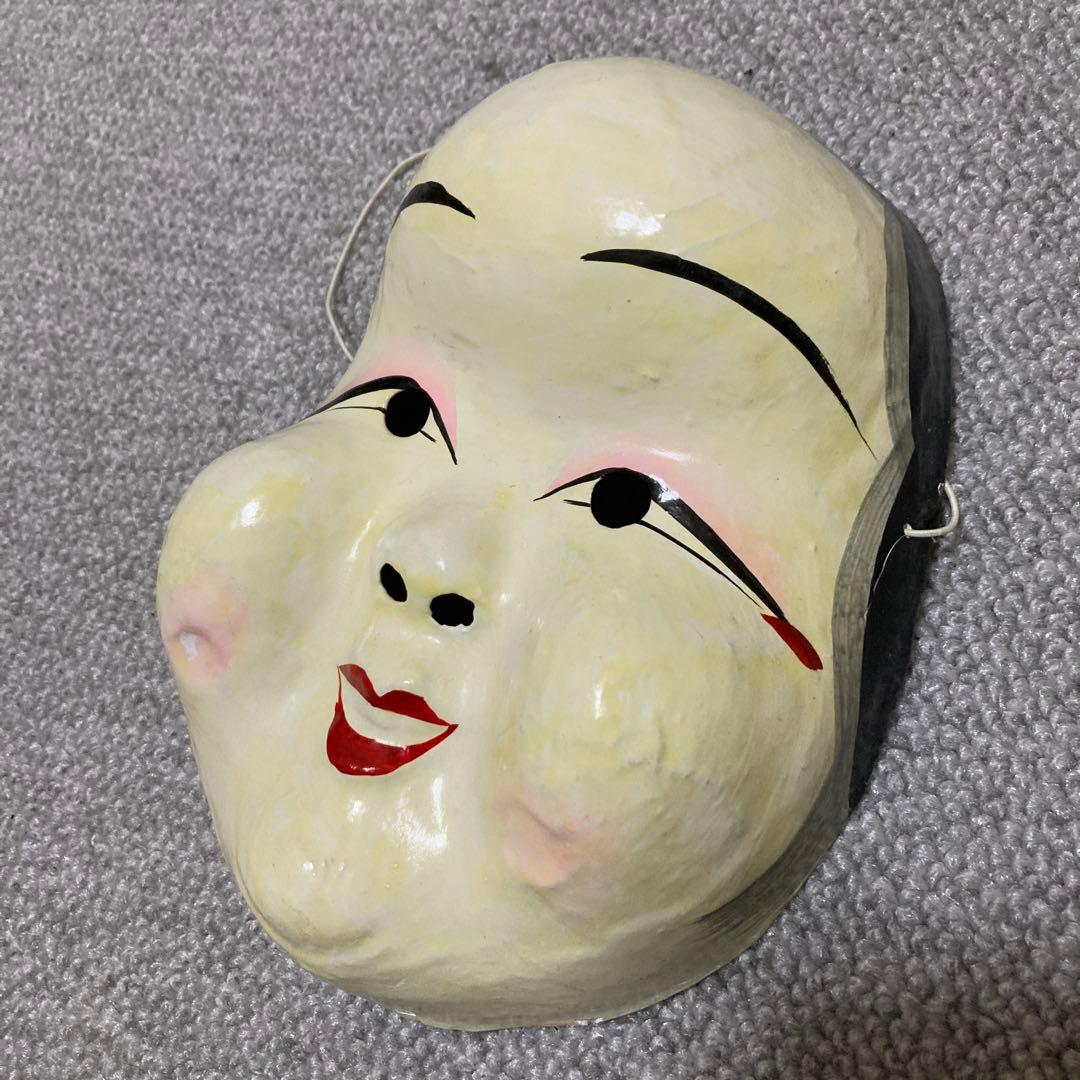 明治期 張り子 お多福面 おかめ面 ヴィンテージ 民俗仮面 古道具 骨董品 2
