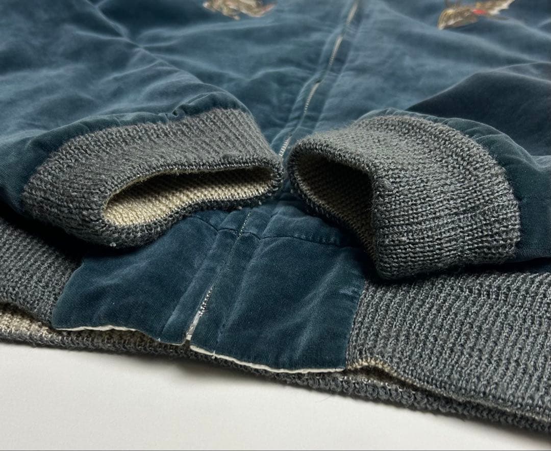 00s【希少】オゾンロックス/別珍スカジャン/刺繍/ダークブルー/Lサイズ