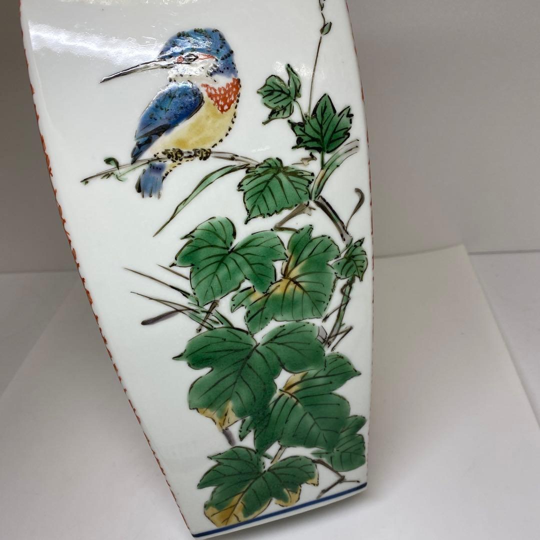 鈴木爽司　色絵花鳥図　角瓶　高さ約29.5㎝　東さ8-0107①