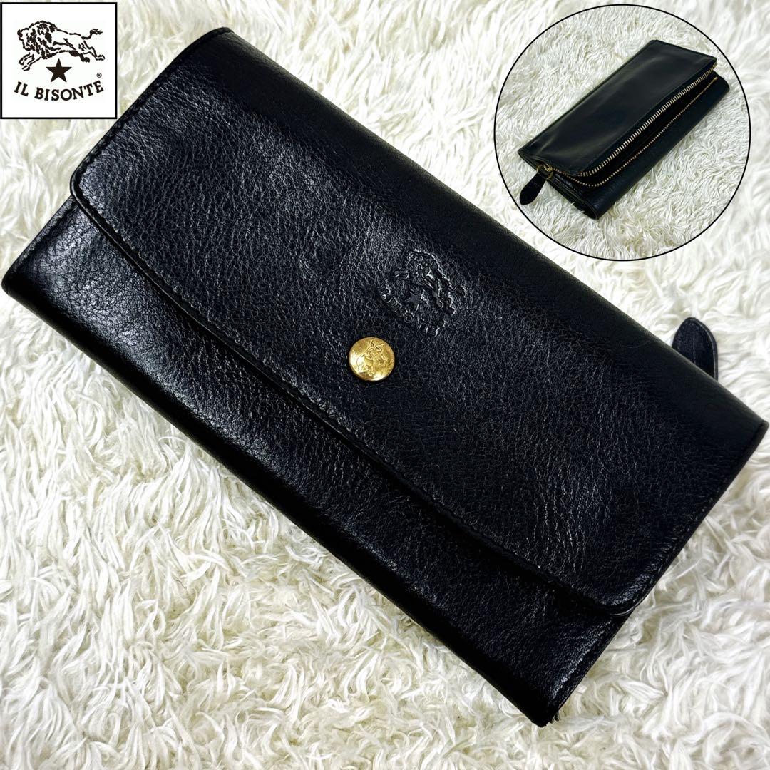 希少デザイン新品✨イルビゾンテ　ロゴ　ゴールド金具　外ファスナー　黒　長財布