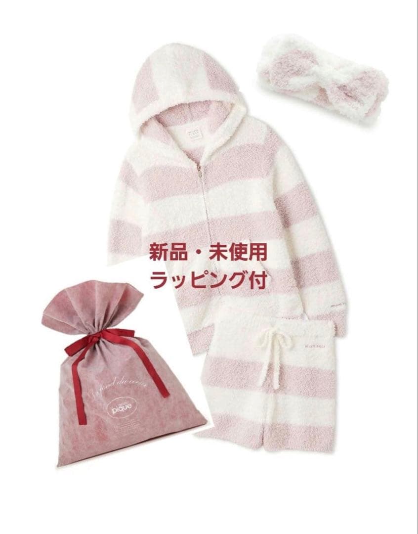 【新品未使用】ジェラピケ ボーダーパーカ&ショートパンツ&ヘアバンド ピンク