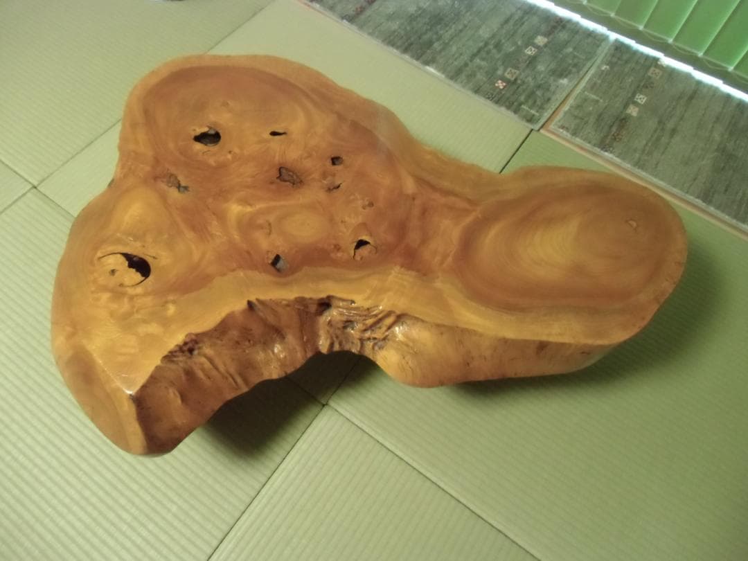 【引き取り限定】天然木 一枚板 木製座卓 自然形状 曲線脚