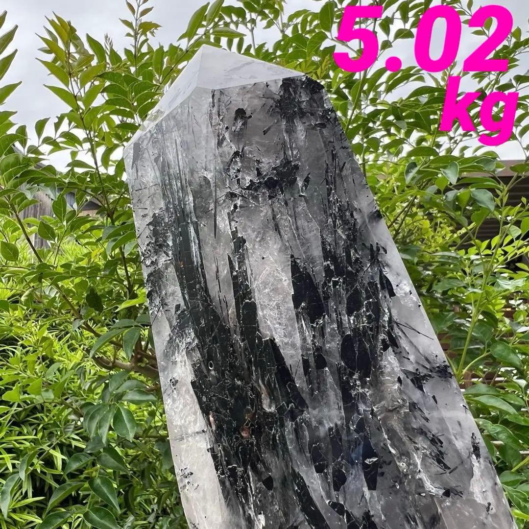 ✳️びっしり密集したブラックのルチル✨虹入り ルチルクォーツ トルマリン 六角柱