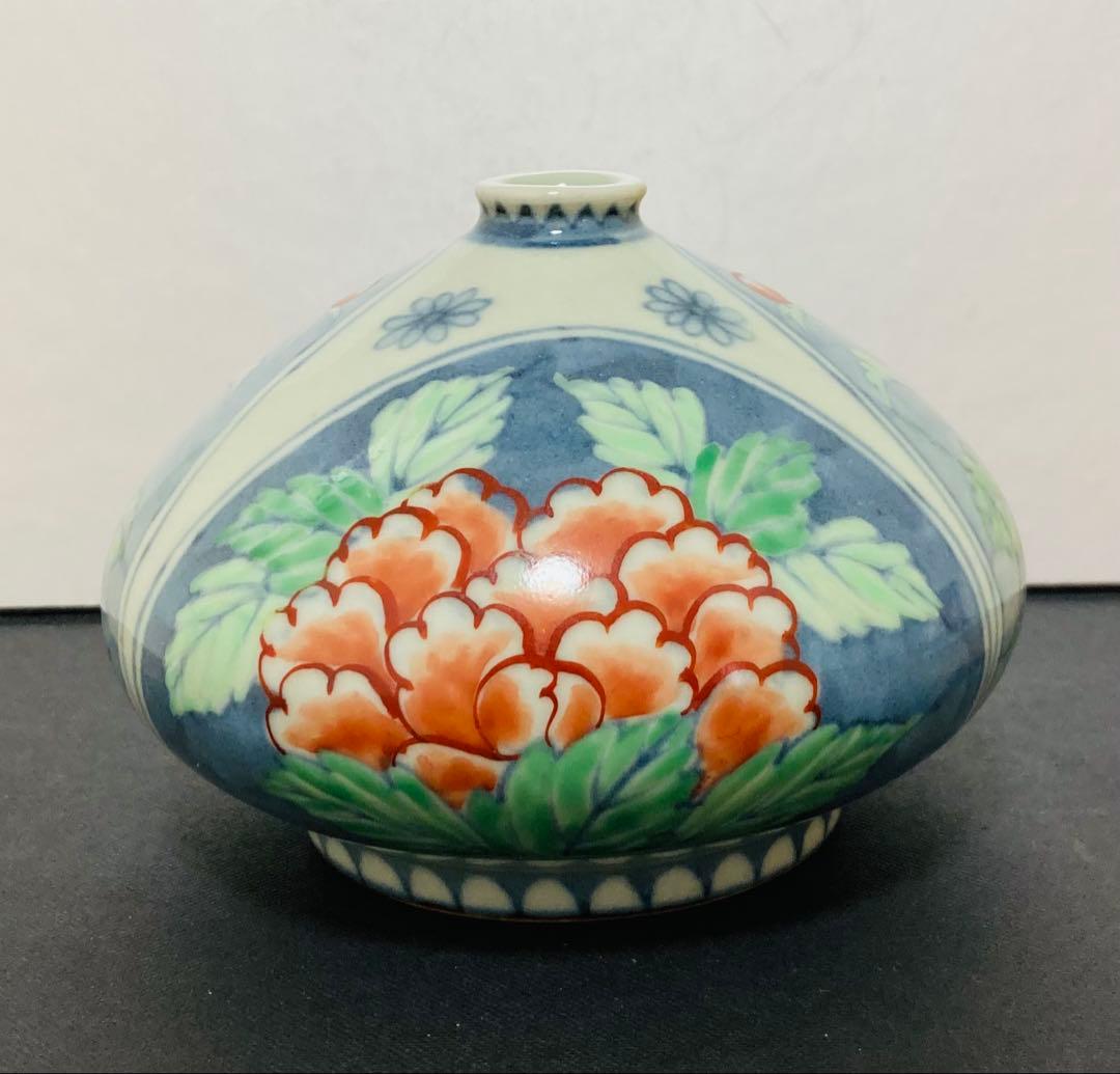 佐藤走波（六代）染錦牡丹文　花瓶　花入れ