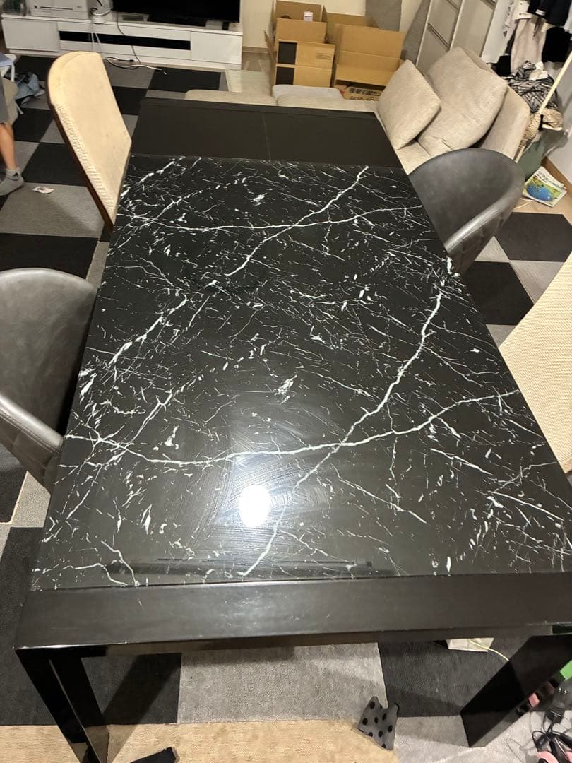 ニトリ 伸長式 ガラステーブル ブラック ※値引相談可