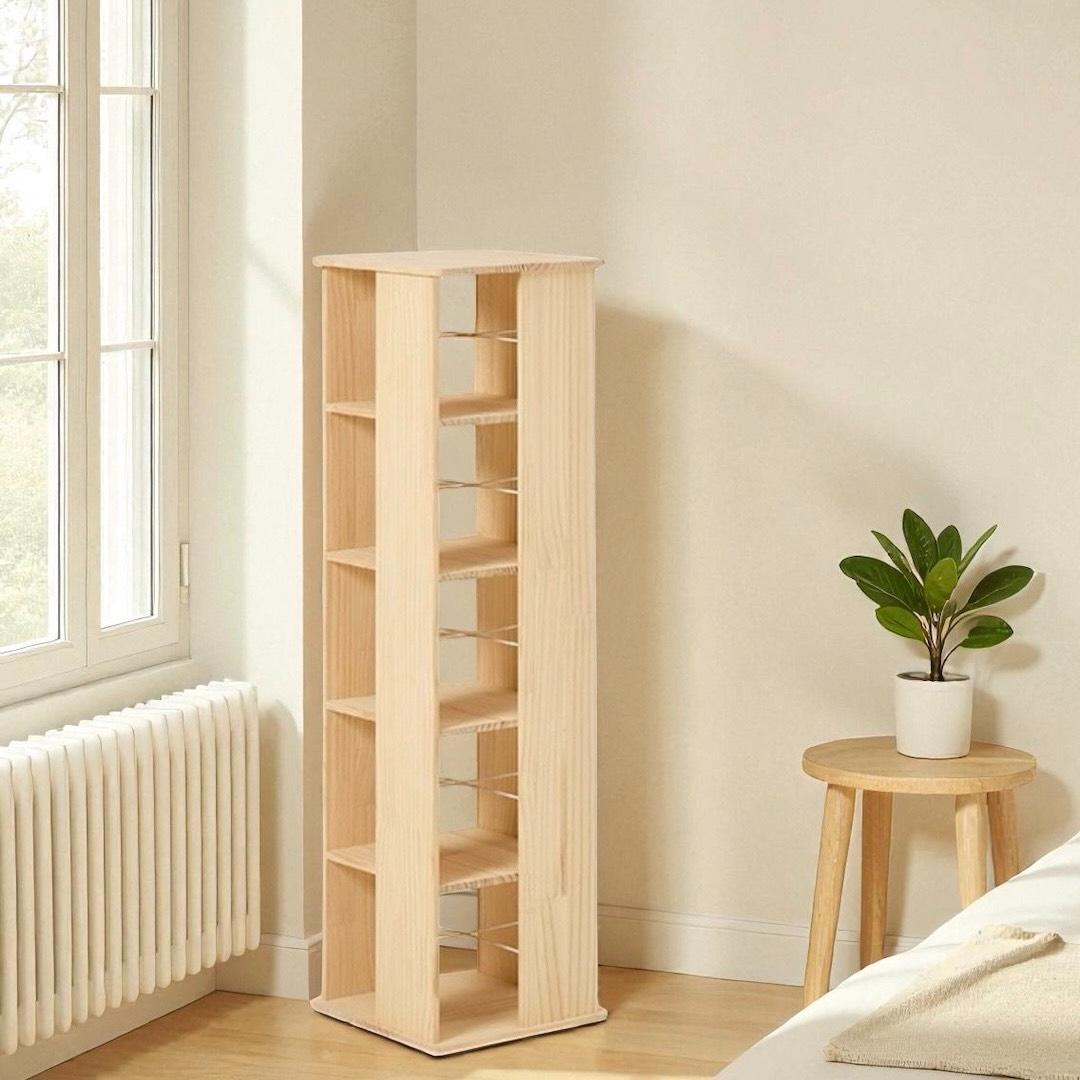 フォロー割【新品】無塗装パイン材　360度回転式　ブックラック　本棚　シェルフ