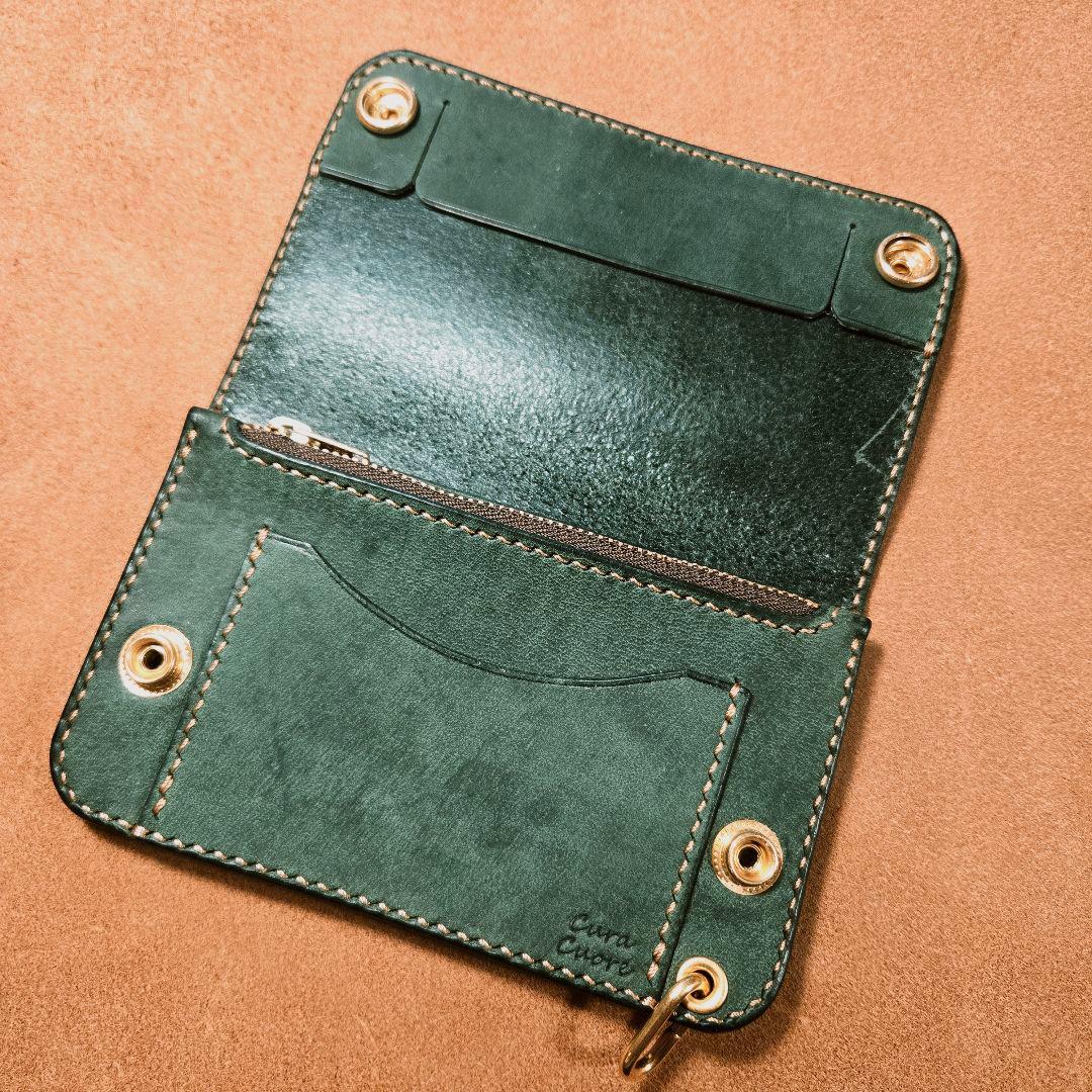 257 ミドル　トラッカーウォレット　イタリアンレザーTEXAS【グリーン】