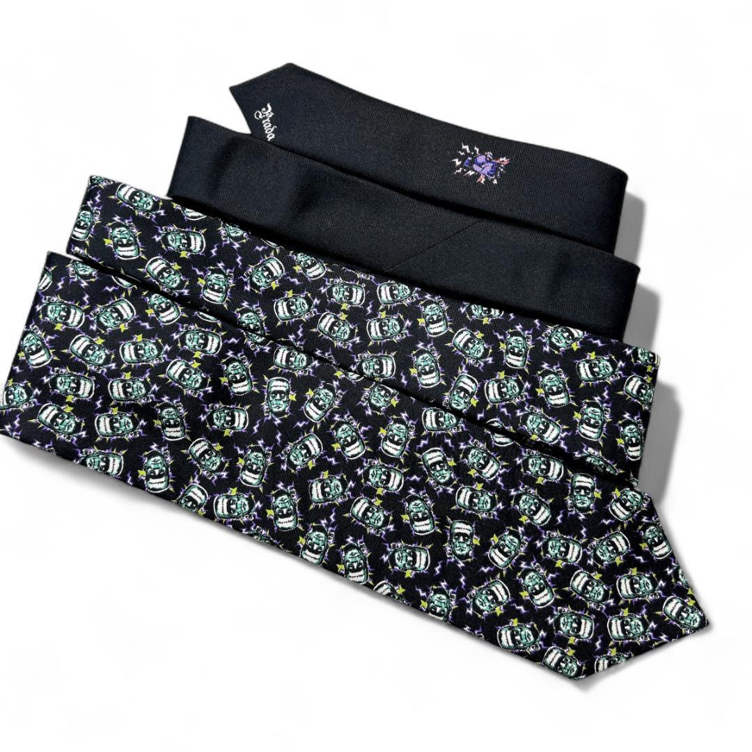 極美品　PRADA ネクタイ シルク フランケンシュタイン ブラック 箱付き