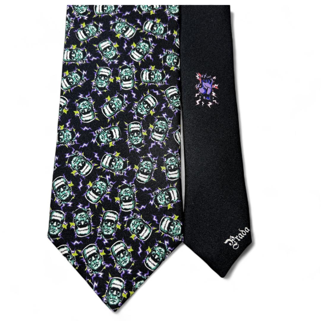 極美品　PRADA ネクタイ シルク フランケンシュタイン ブラック 箱付き