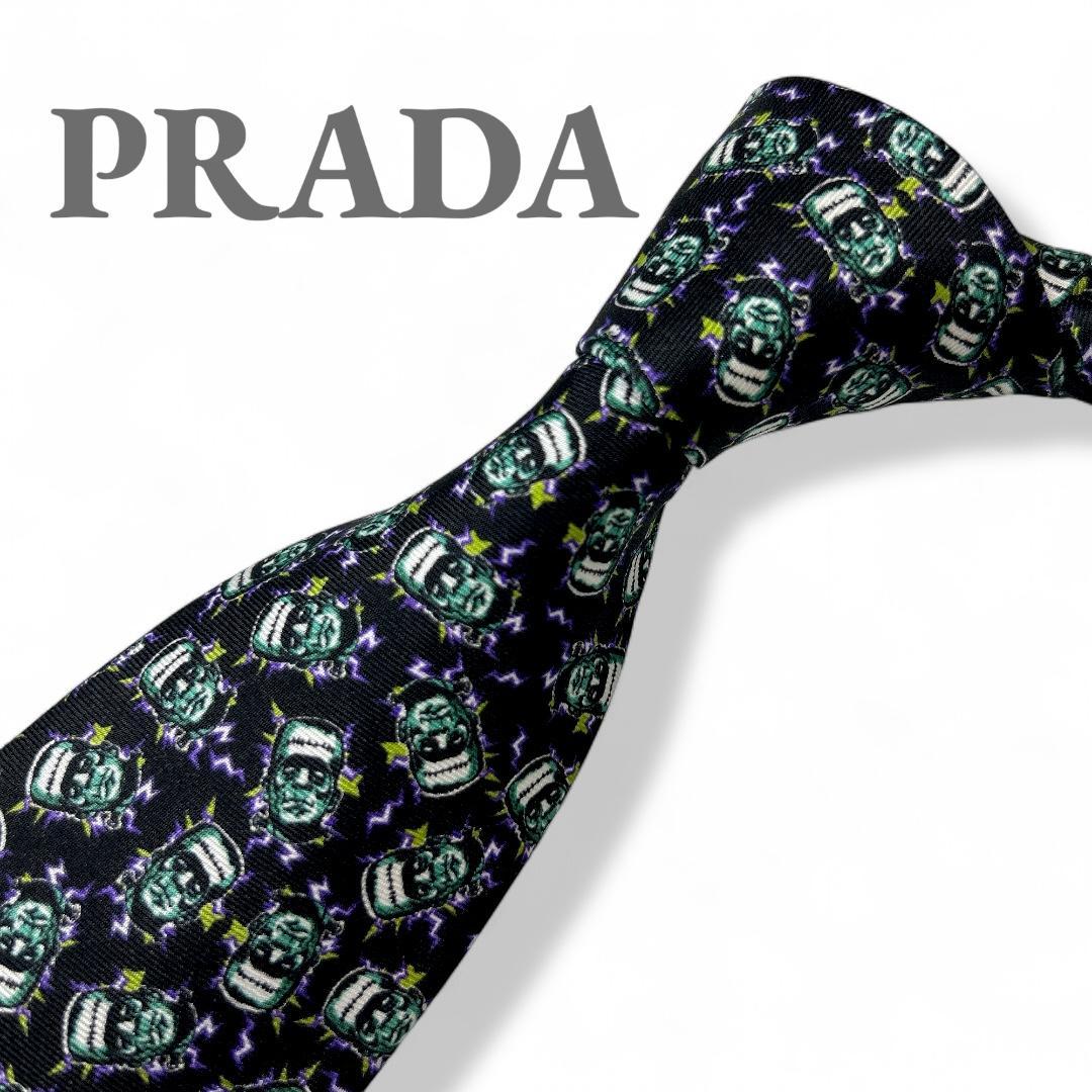 極美品　PRADA ネクタイ シルク フランケンシュタイン ブラック 箱付き