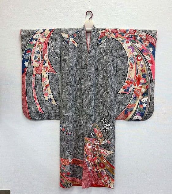 七五三　7歳　120cm　黒　しぼり柄　ポリエステル　髪飾り