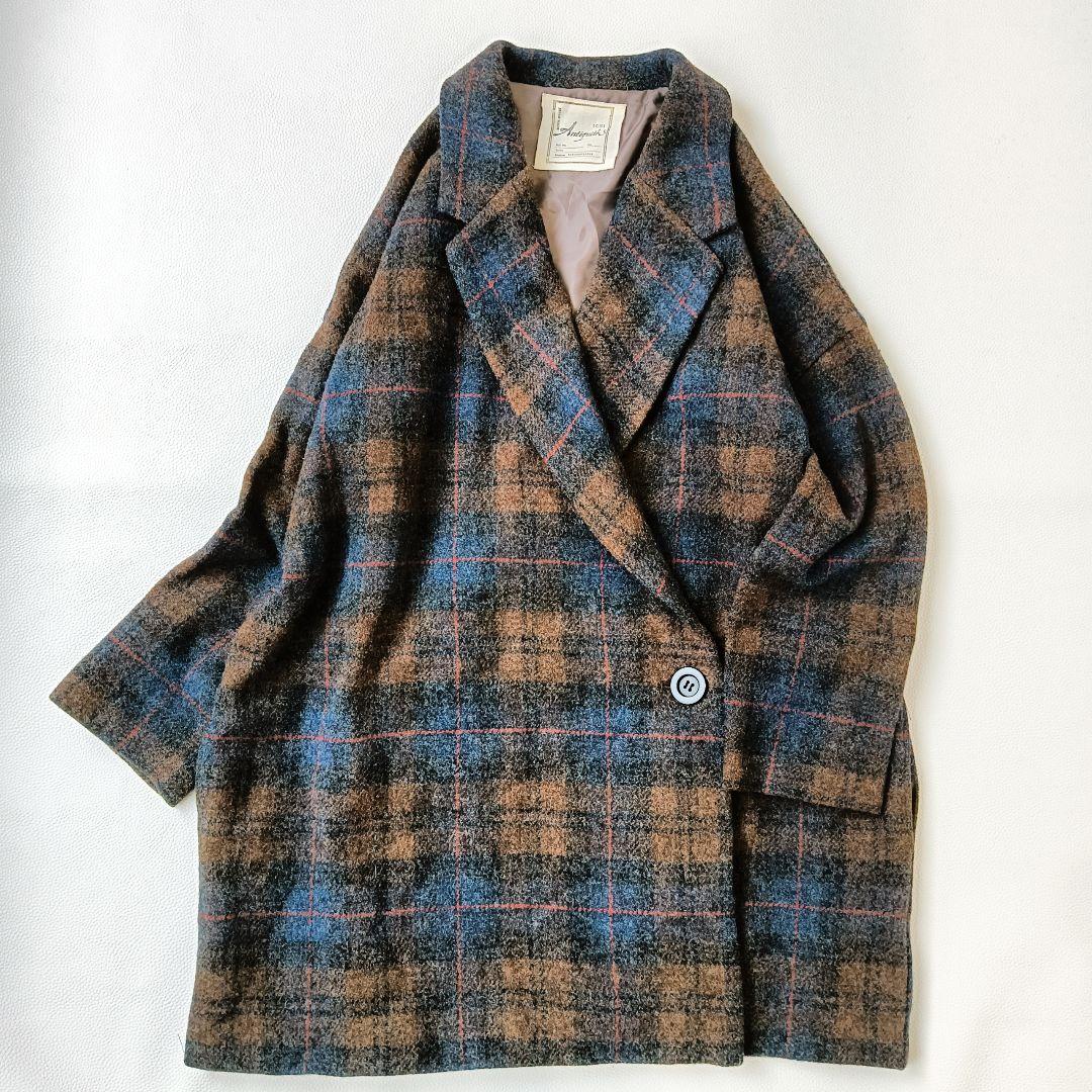 美品✨イチアンティークス タータンチェック ロングコート ウール ゆったり