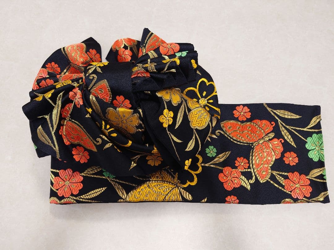 七五三　ハーフ成人式　ジュニア帯　袋帯からの作り帯　1点物　黒　蝶柄