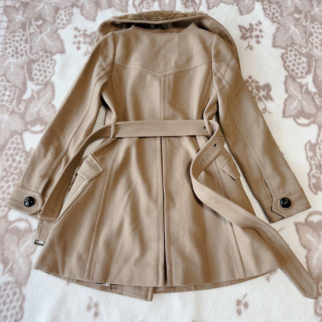 バーバリーブルーレーベル ダッフルコート ショールカラー ノバチェック ファー